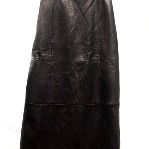 Black leather long skirt size 6.